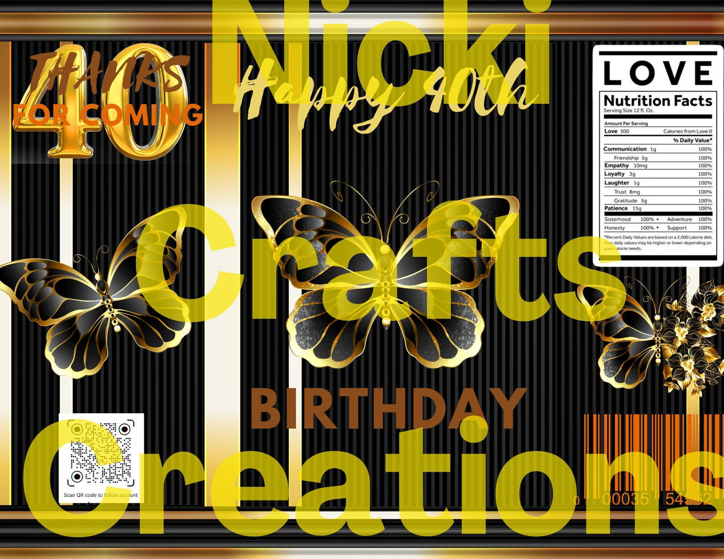Happy 40th Birthday Chip Bag (Gold,Black&butterflies)