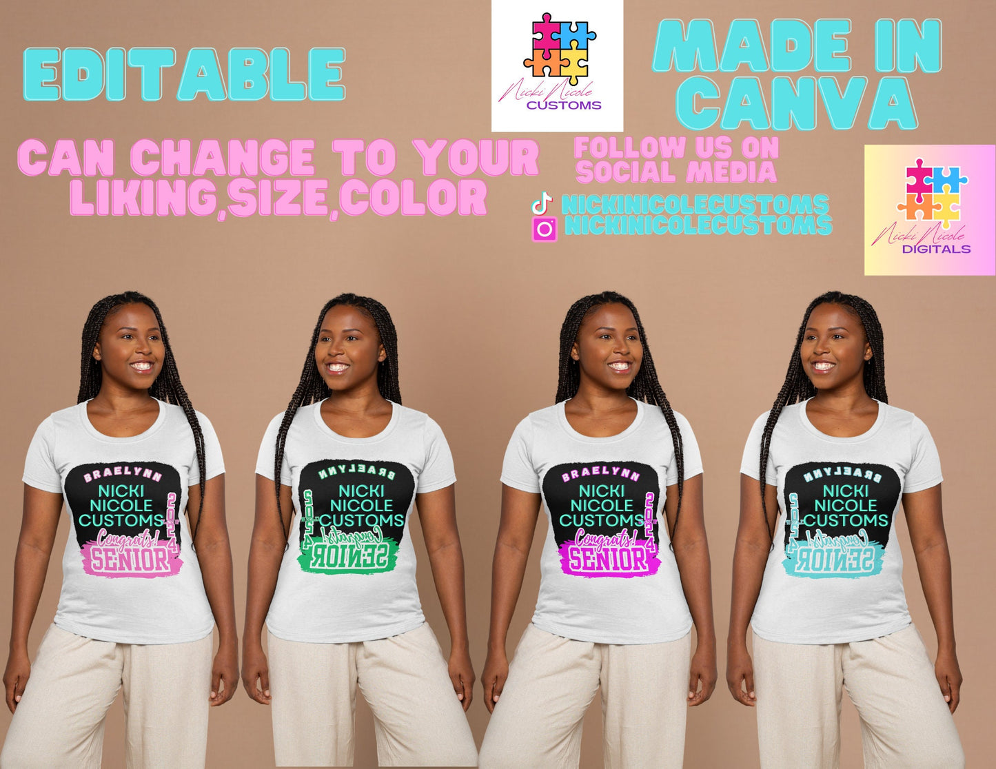 Grad T-shirt Bundle of 8. Editable (Made In Canva) (Updated 2025 Bundle)