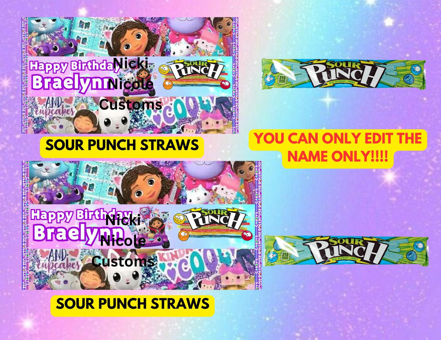 Gabby Party Favor Dollhouse Sour Punch Straws