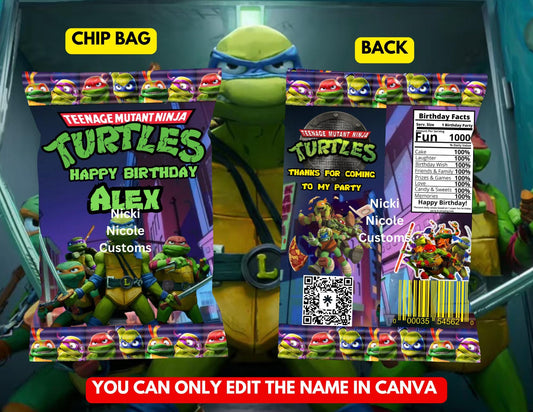 Party favor turtles Chip bag Template