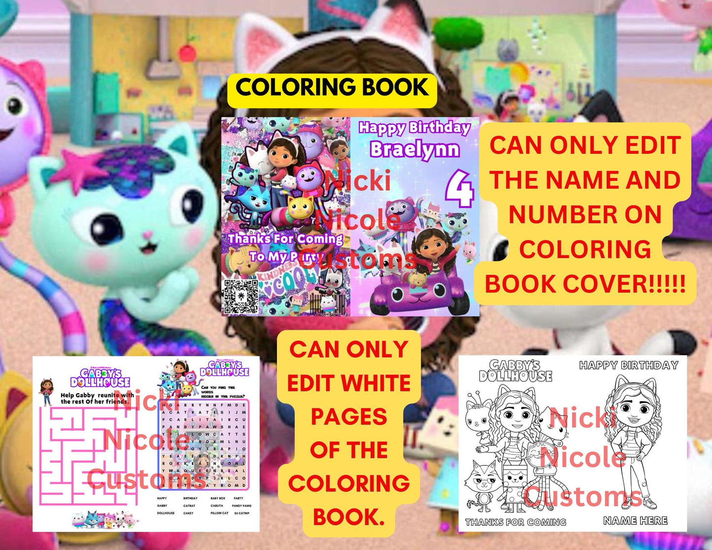 Gabby Party Dollhouse Coloring Book Editable (Read Description)