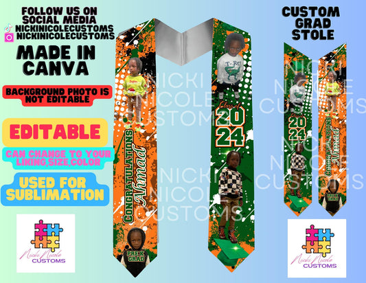 2025 Custom Grad Stole Orange&Green
